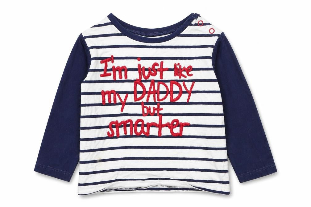 Mini Club Boys White Striped Cotton Basic T-Shirt Size 12 Months Round Neck Button