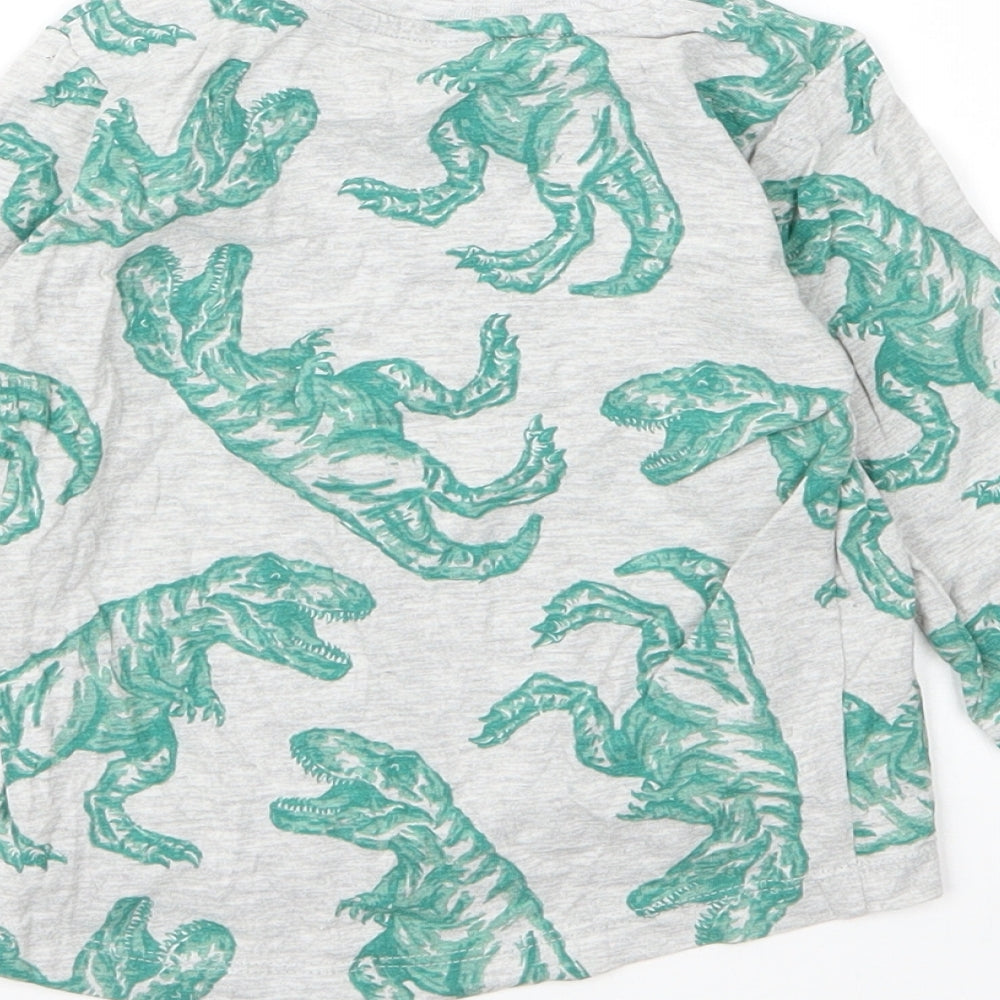 Nutmeg Boys Grey  Cotton Basic T-Shirt Size 18-24 Months Round Neck  - Dinosaur