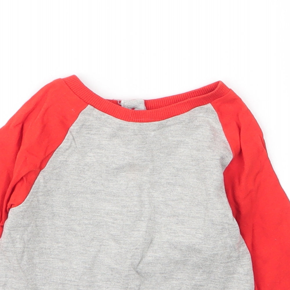 M&Co Boys Grey  Cotton Basic T-Shirt Size 12 Months Round Neck Button