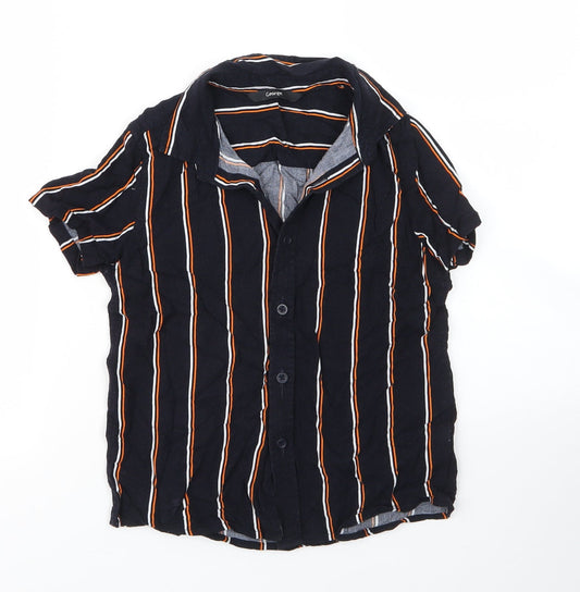 George Boys Blue Striped Viscose Basic Button-Up Size 7 Years Collared Button
