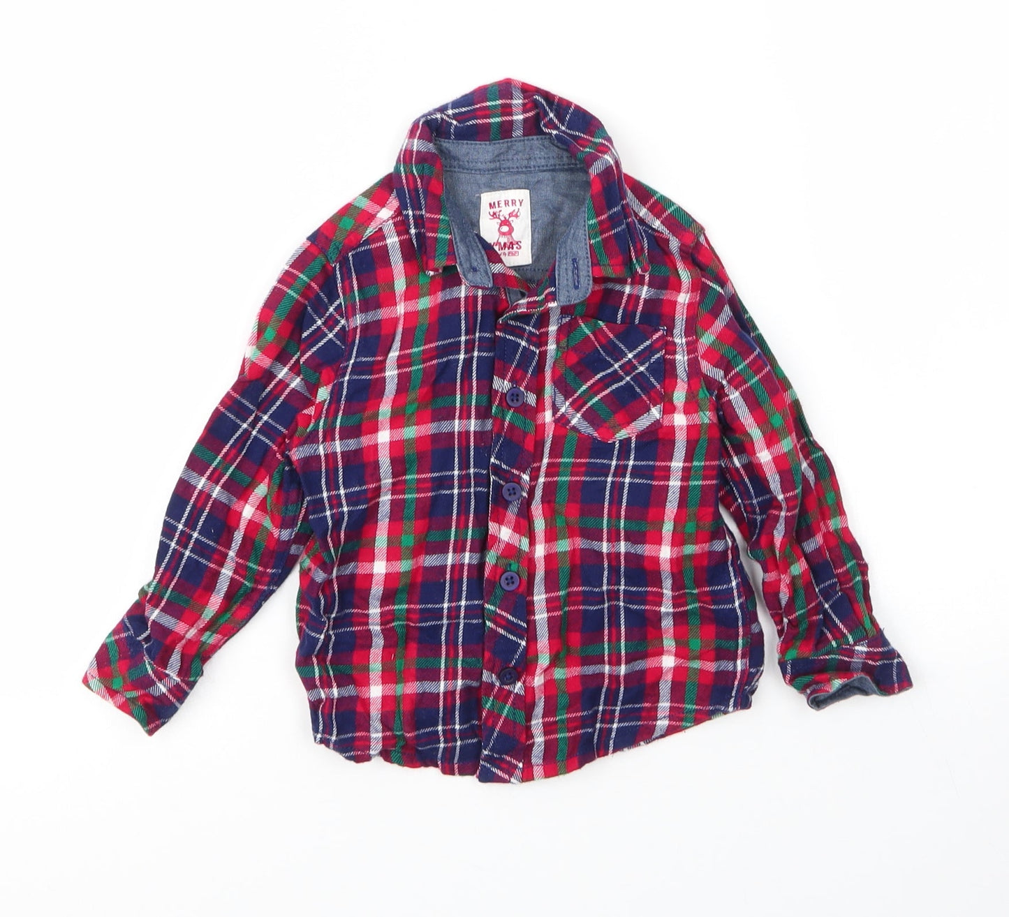 F&F Boys Red Plaid Cotton Basic Button-Up Size 18-24 Months Collared Button