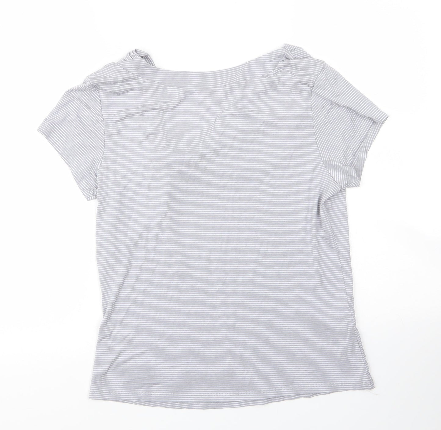 Soon Womens Grey Striped Viscose Basic Blouse Size 12 Cowl Neck