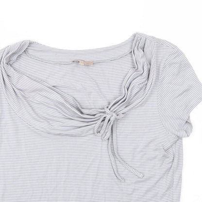 Preloved Soon Womens Grey Striped Viscose Basic Blouse Size 12 Cowl Neck - Detail