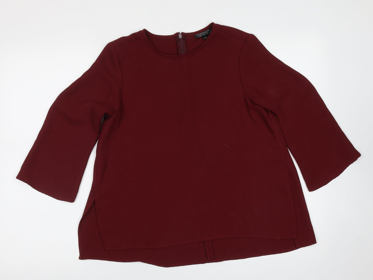 Topshop Womens Red  Polyester Basic Blouse Size 6 Round Neck
