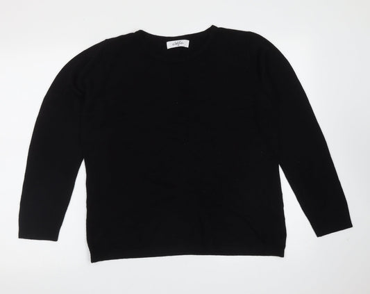 Classic Womens Black Round Neck  Acrylic Pullover Jumper Size 18