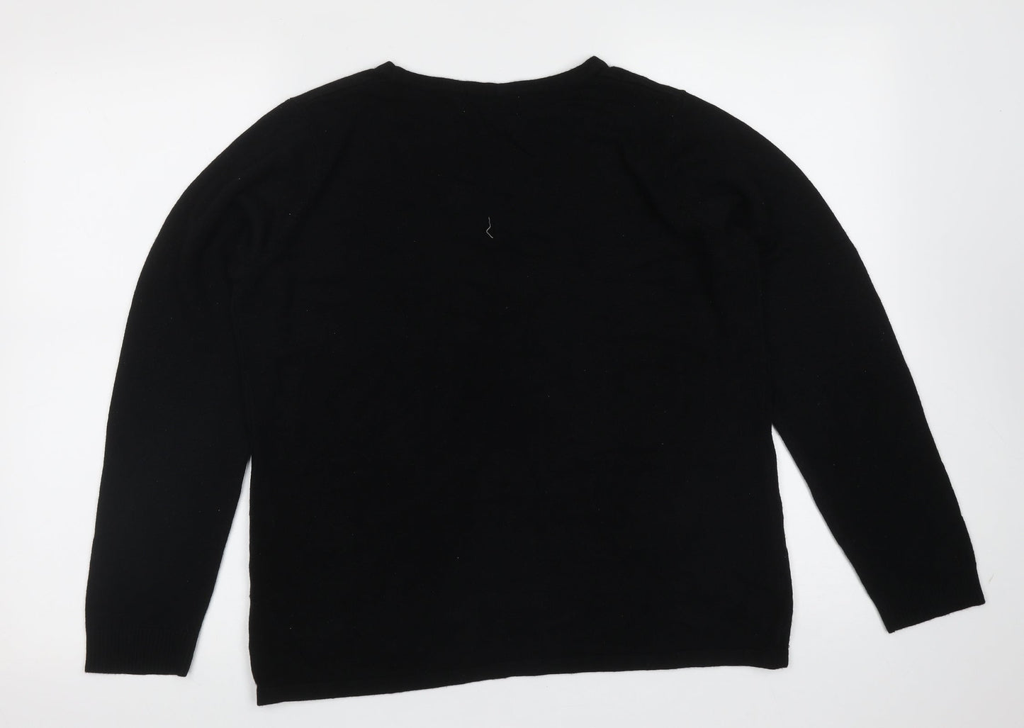 Classic Womens Black Round Neck  Acrylic Pullover Jumper Size 18