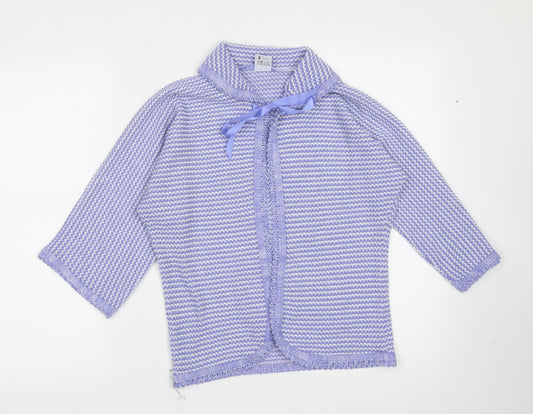 Preworn Womens Blue Collared Striped Acrylic Cardigan Jumper Size M