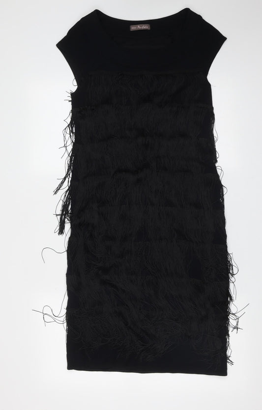Marks and Spencer Womens Black  Viscose Shift  Size 10  Round Neck  - fringe