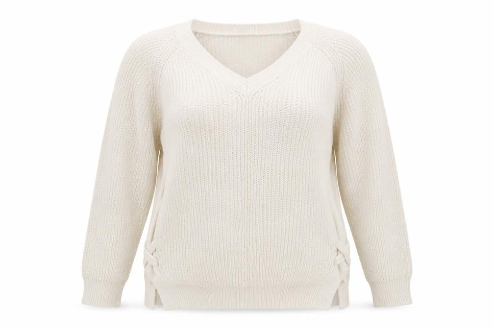TU Womens Ivory V-Neck  Cotton Pullover Jumper Size 12