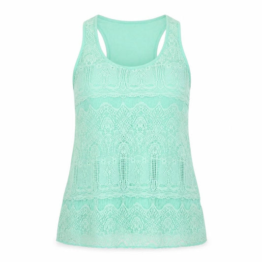 Papaya Womens Green Geometric Viscose Basic Tank Size 10 Round Neck