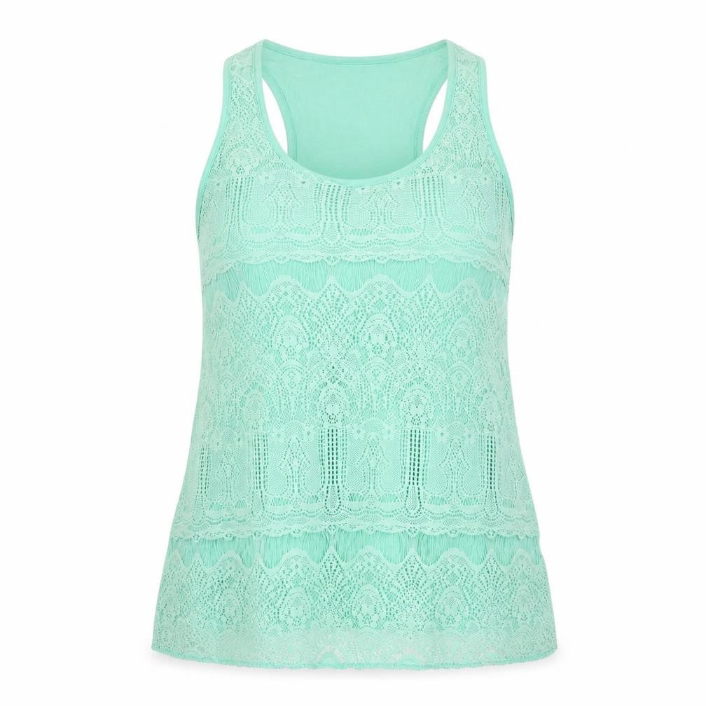 Papaya Womens Green Geometric Viscose Basic Tank Size 10 Round Neck