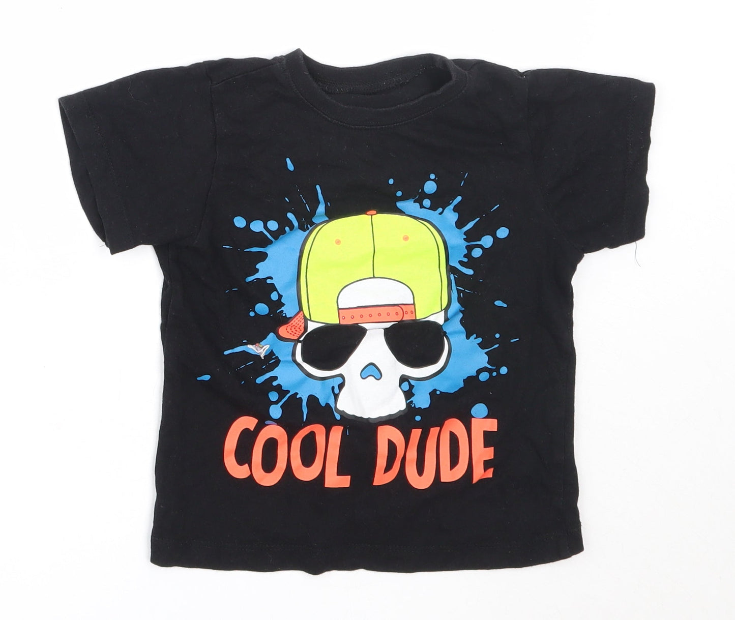 B&M Boys Black  Cotton Basic T-Shirt Size 5-6 Years Round Neck