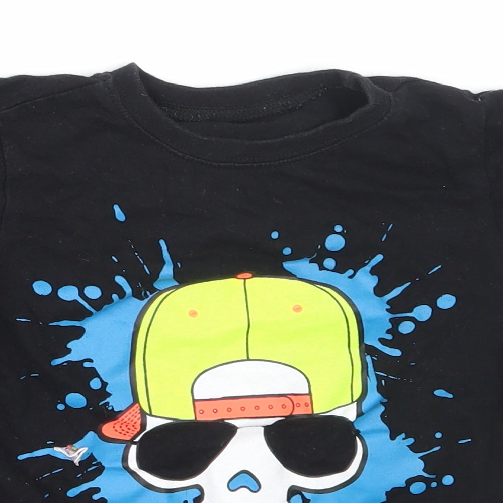 B&M Boys Black  Cotton Basic T-Shirt Size 5-6 Years Round Neck