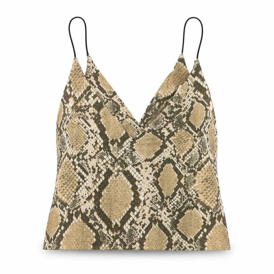 Urban renewal Womens Beige Animal Print Polyester Cropped Blouse Size M V-Neck
