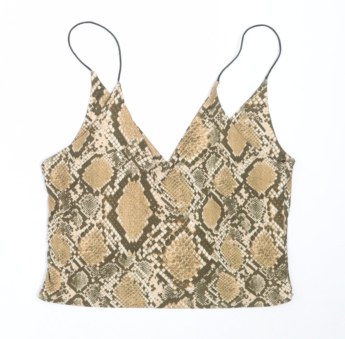 Urban renewal Womens Beige Animal Print Polyester Cropped Blouse Size M V-Neck