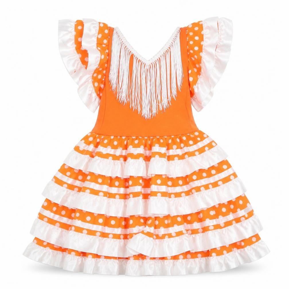Preworn Girls Orange Polka Dot Polyester Tutu Dress  Size 12 Months  V-Neck