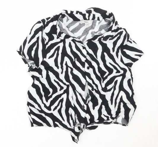 Miss Evie Girls Black Animal Print Viscose Basic Button-Up Size 10-11 Years Collared