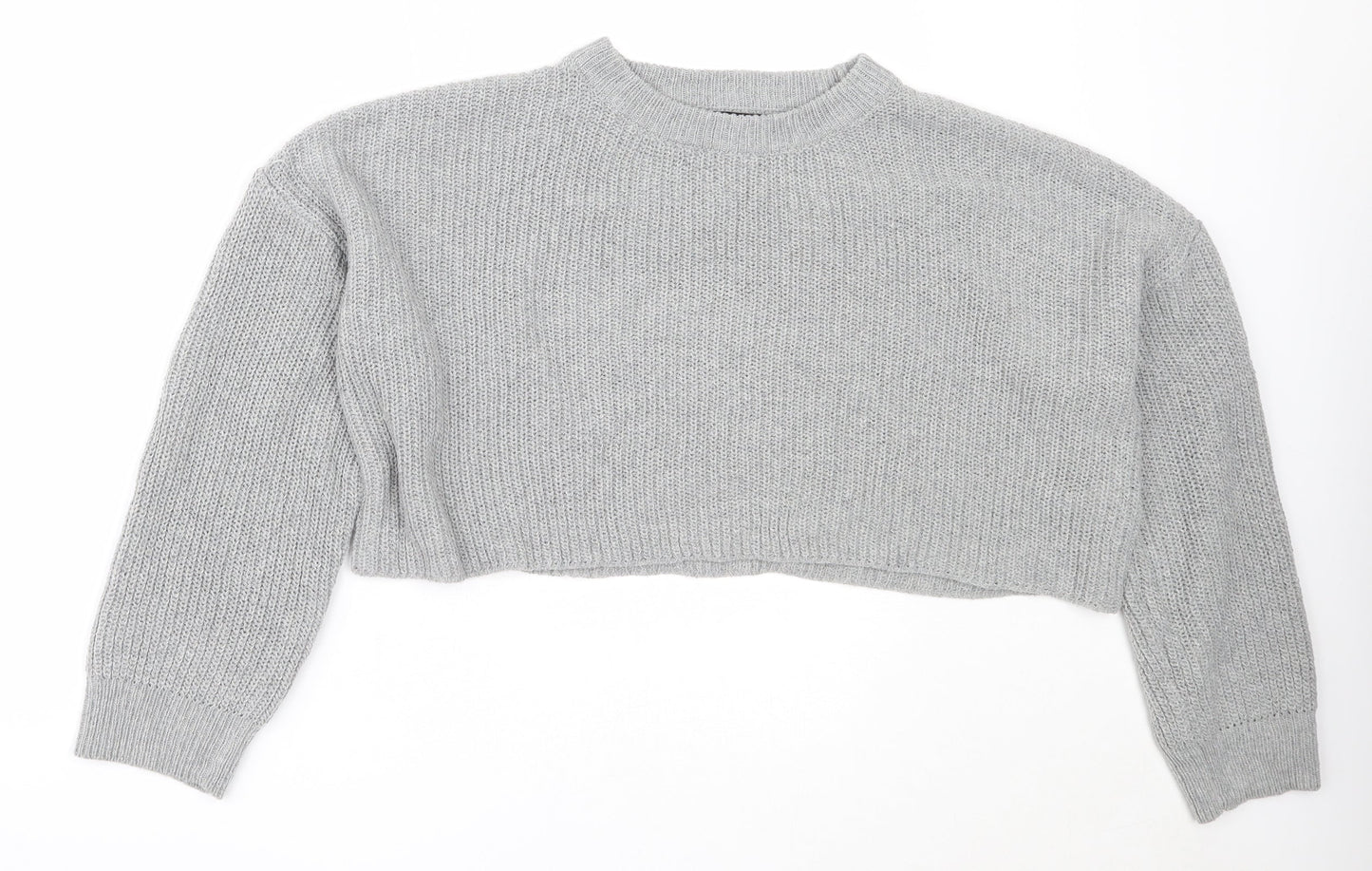 PRETTYLITTLETHING Womens Grey Round Neck  Acrylic Pullover Jumper Size M