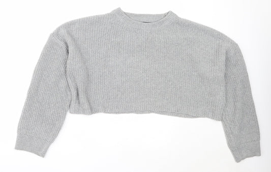PRETTYLITTLETHING Womens Grey Round Neck  Acrylic Pullover Jumper Size M