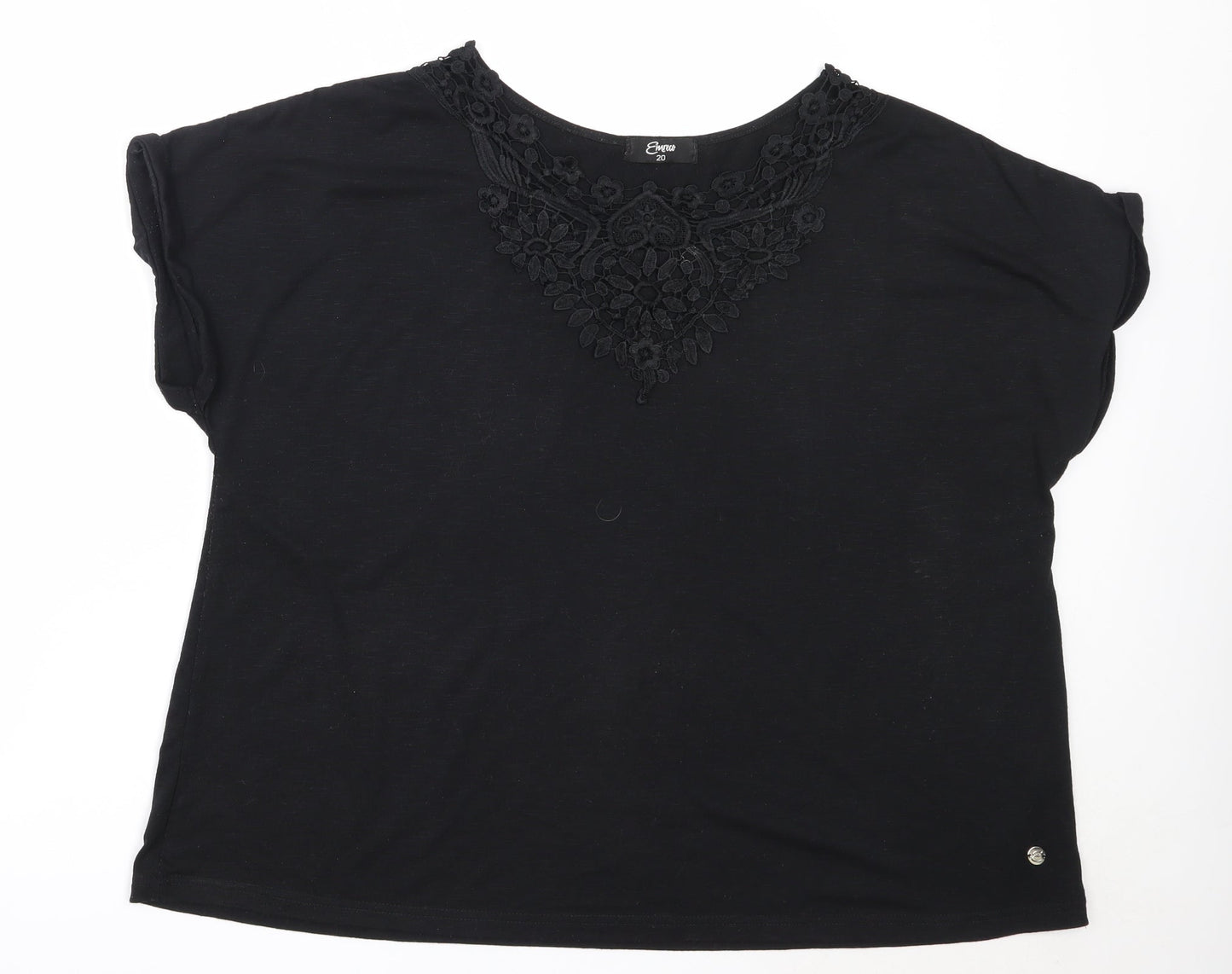 Emreco Womens Black  Polyester Basic T-Shirt Size 20 Round Neck
