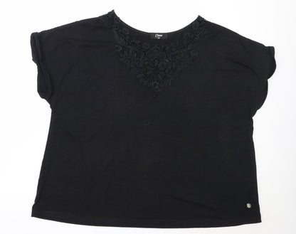 Emreco Womens Black  Polyester Basic T-Shirt Size 20 Round Neck