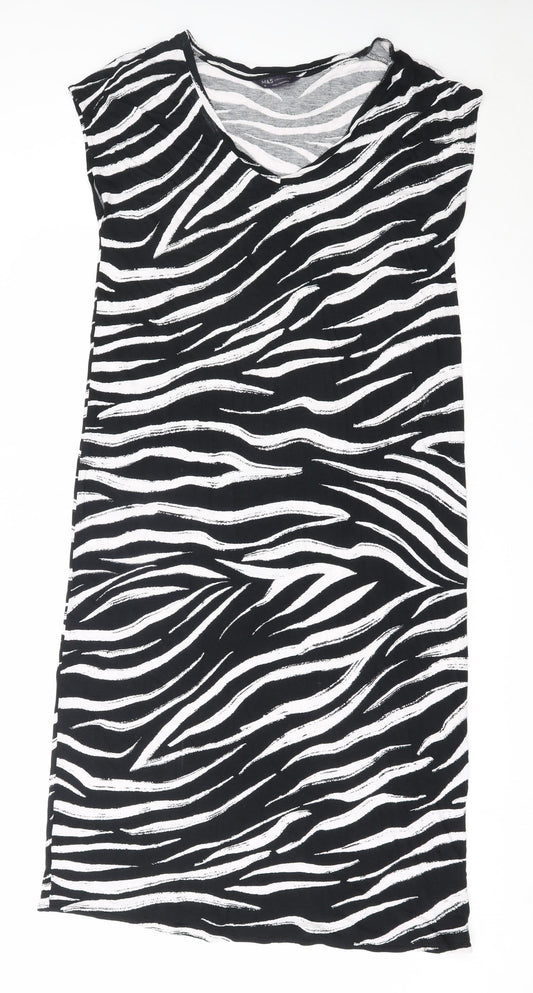 Marks and Spencer Womens Black Animal Print Viscose T-Shirt Dress  Size 10  V-Neck