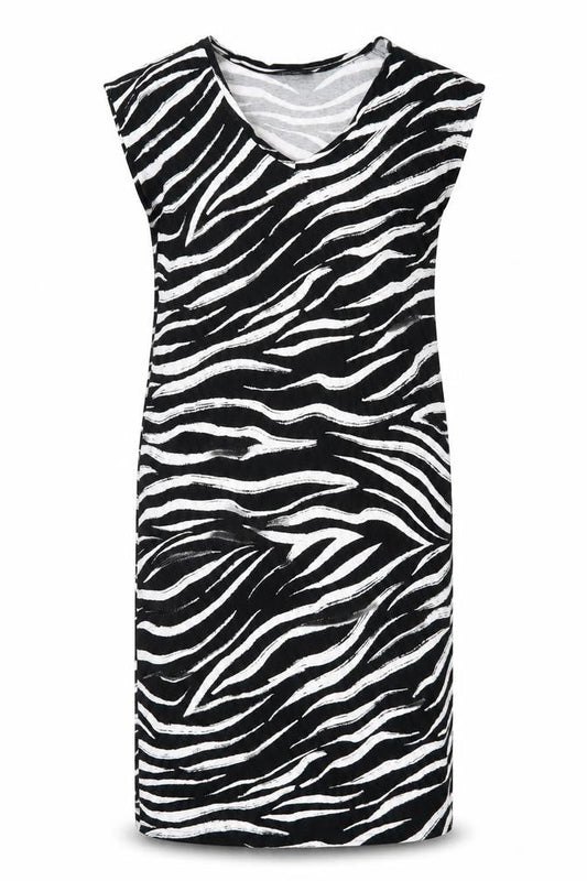Marks & Spencer Womens Black Animal Print Viscose T-Shirt Dress  Size 10  V-Neck