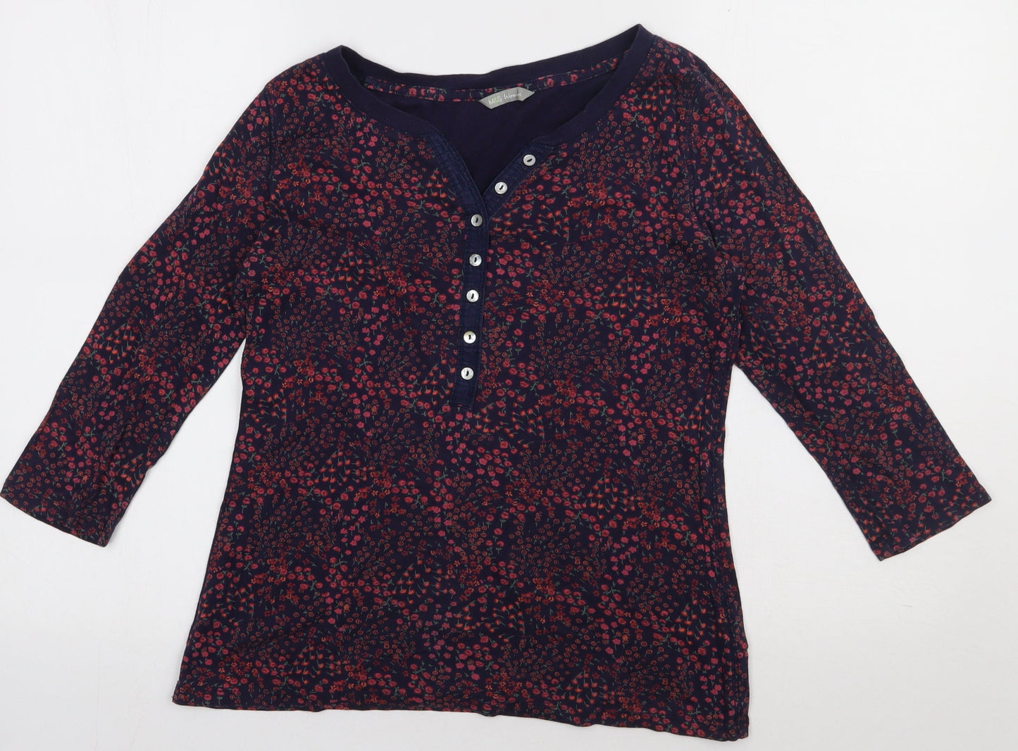 Marks and Spencer Womens Blue Floral Cotton Pullover Sweatshirt Size 10  Pullover