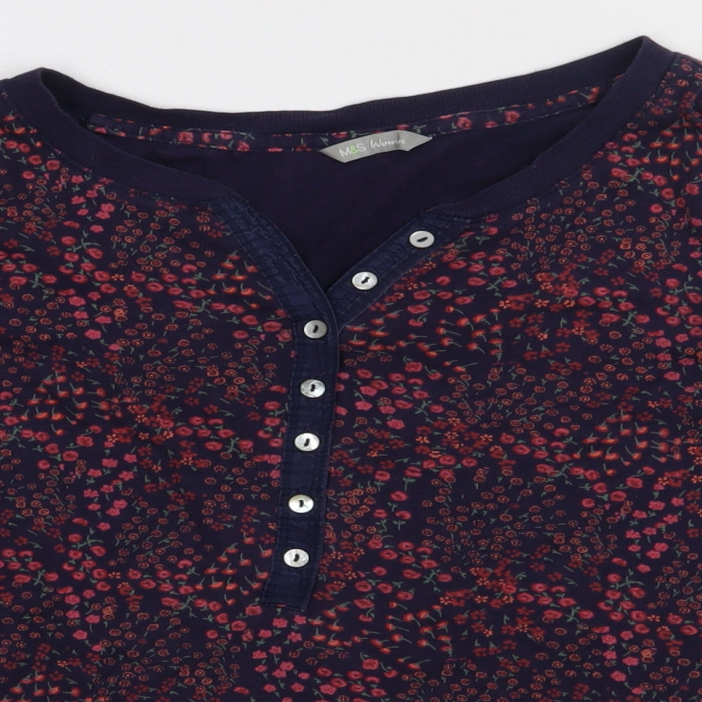 Marks and Spencer Womens Blue Floral Cotton Pullover Sweatshirt Size 10  Pullover