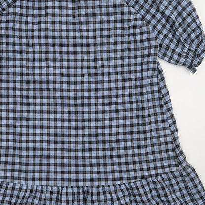 Next Womens Blue Check Cotton A-Line  Size 10  V-Neck Pullover