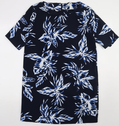 Only Womens Blue Geometric Polyester A-Line  Size 14  Crew Neck Zip