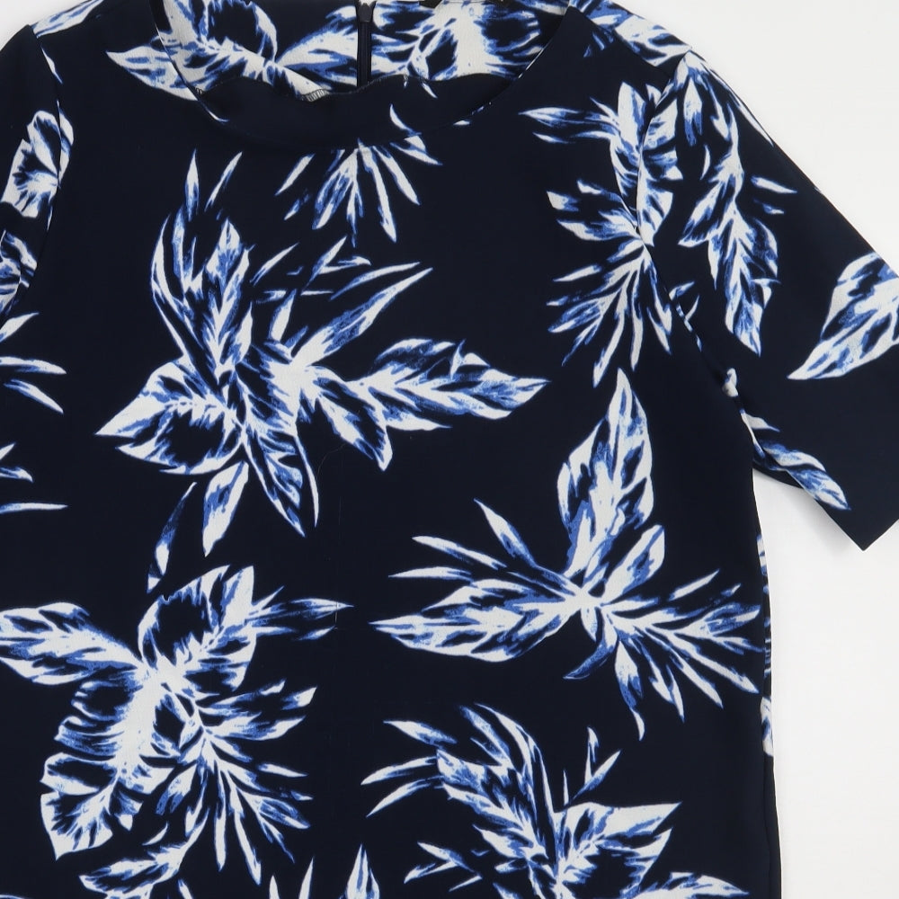 Only Womens Blue Geometric Polyester A-Line  Size 14  Crew Neck Zip