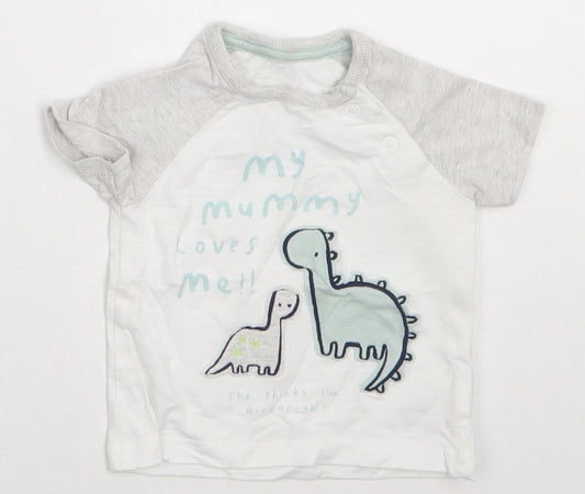George Boys White  Cotton Basic T-Shirt Size 0-3 Months Crew Neck Buckle - my mummy loves me