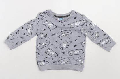 so cute Girls Grey Geometric Cotton Basic Casual Size 12-18 Months Crew Neck Pullover