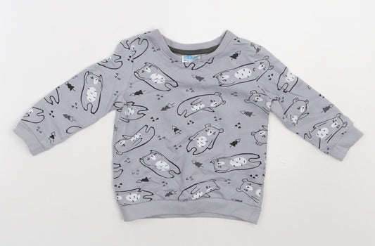 so cute Girls Grey Geometric Cotton Basic Casual Size 12-18 Months Crew Neck Pullover