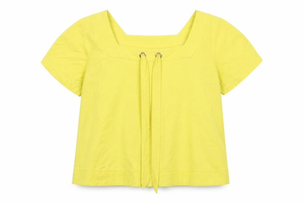 French Connection Womens Yellow  Viscose Basic Blouse Size 10 Square Neck