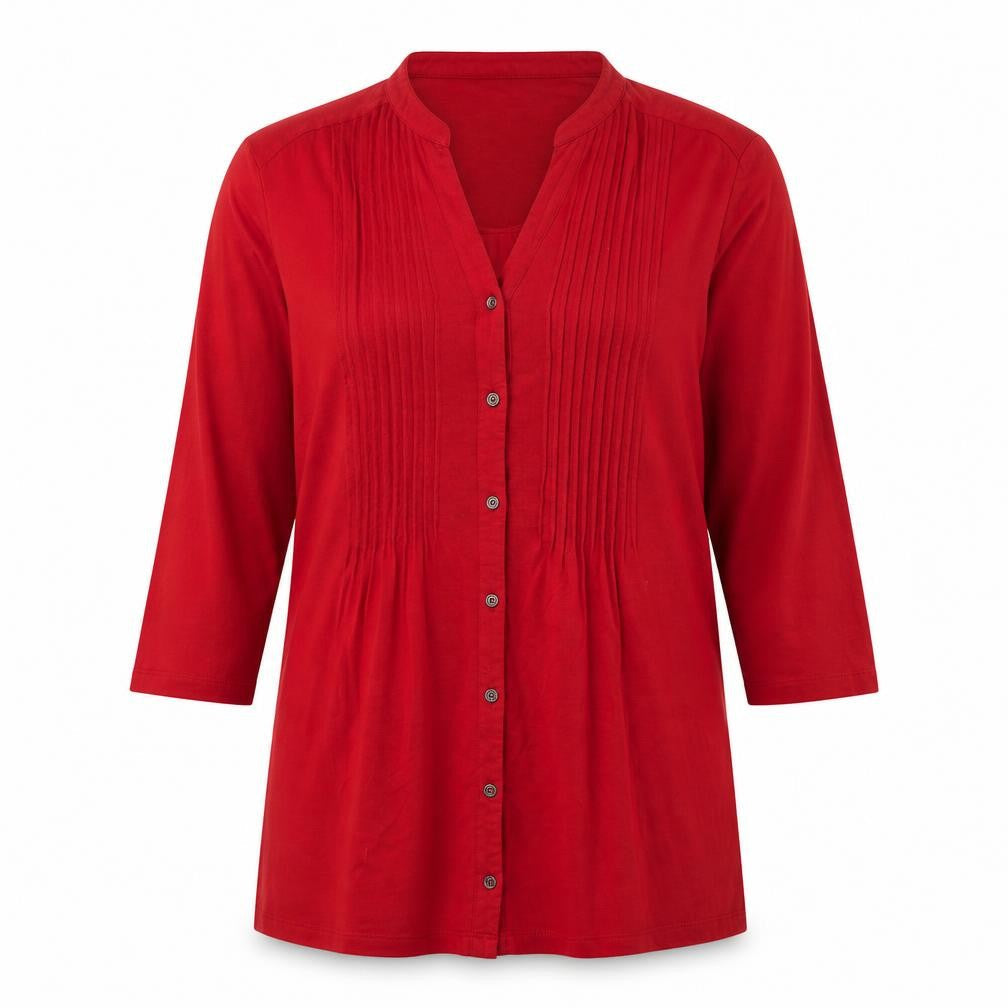 EWM Womens Red  Viscose Basic Button-Up Size 10 V-Neck