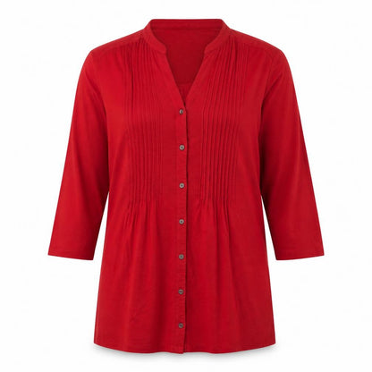 EWM Womens Red  Viscose Basic Button-Up Size 10 V-Neck