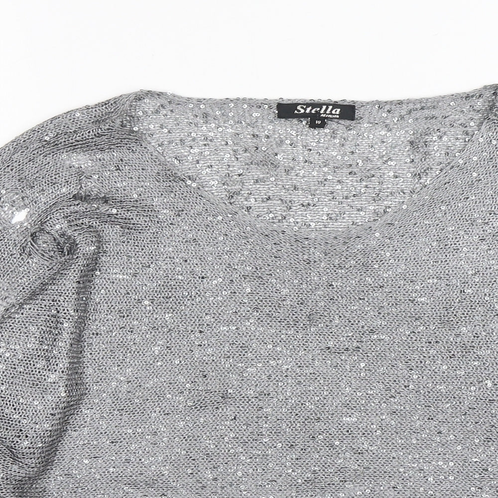 Stella Morgan Womens Silver Round Neck  Polyester Pullover Jumper Size 10