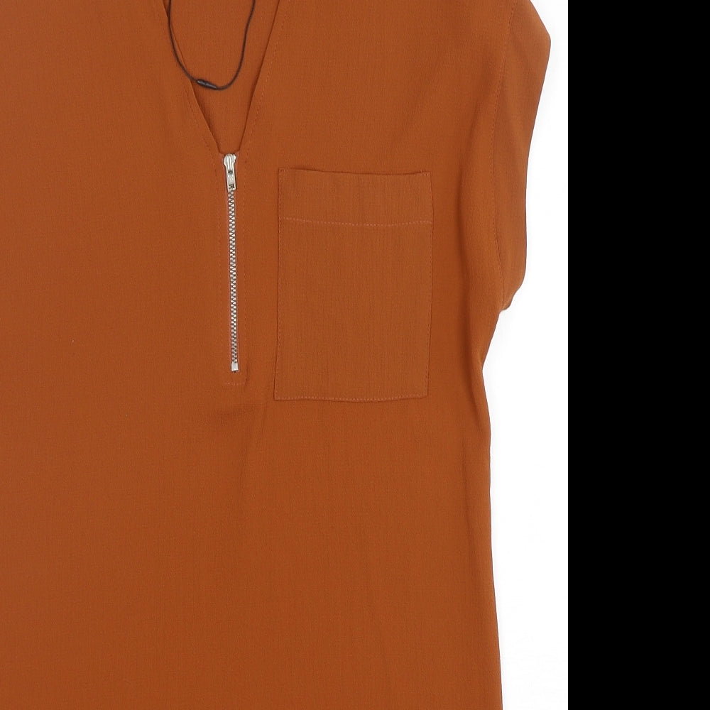 Papaya Womens Brown  Polyester Sheath  Size 10  V-Neck