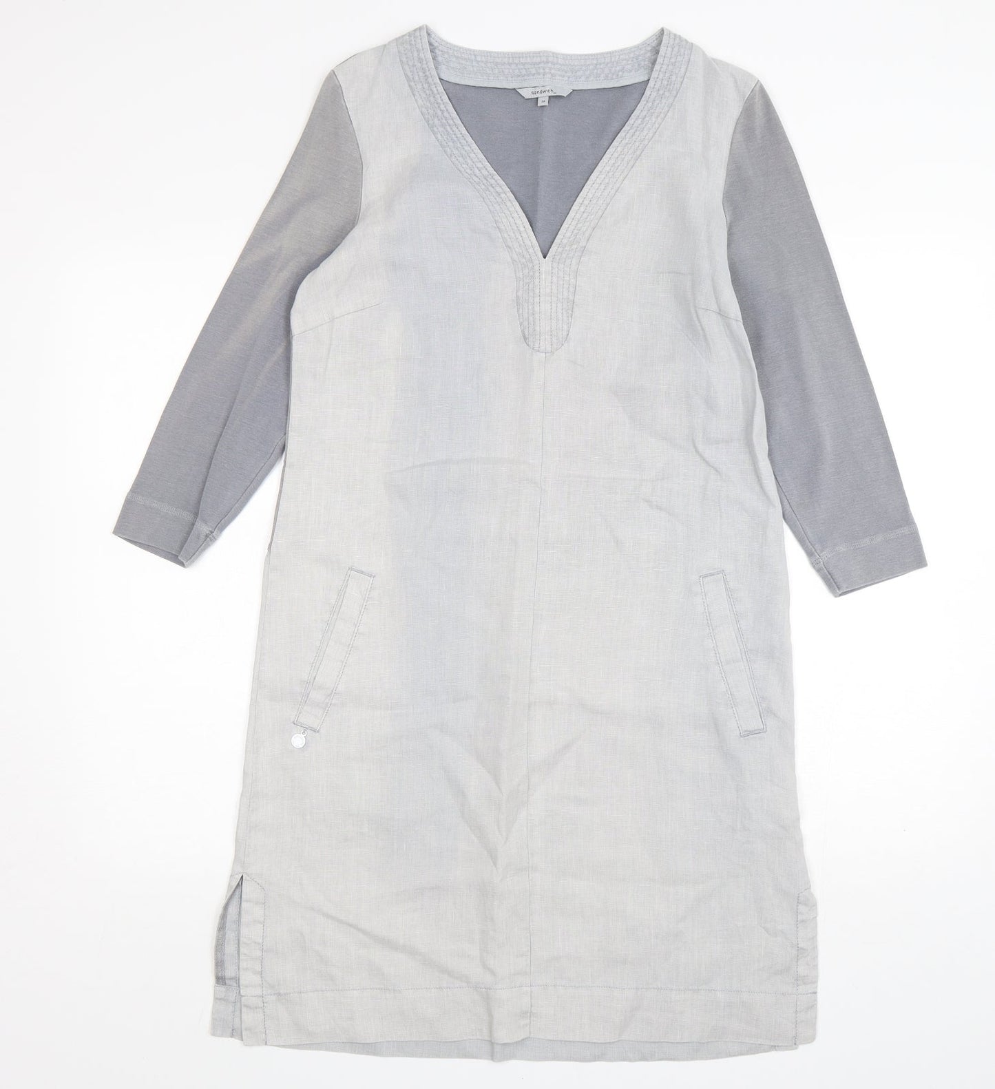 Sandwich Womens Grey  Linen A-Line  Size 8  V-Neck