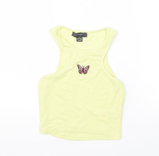Primark Womens Yellow  Polyester Basic Tank Size 6 Boat Neck - Butterfly