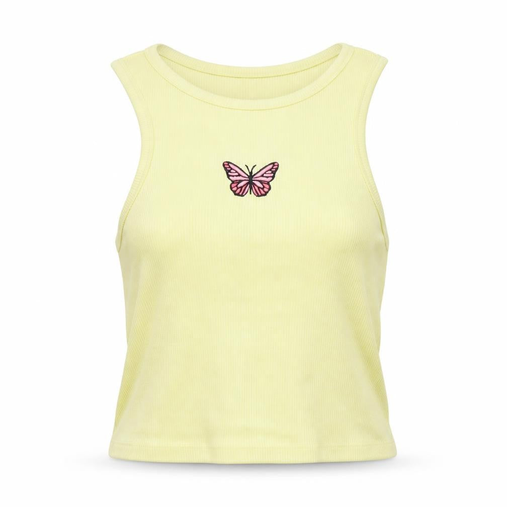 Primark Womens Yellow  Polyester Basic Tank Size 6 Boat Neck - Butterfly