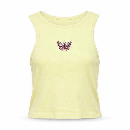 Primark Womens Yellow  Polyester Basic Tank Size 6 Boat Neck - Butterfly