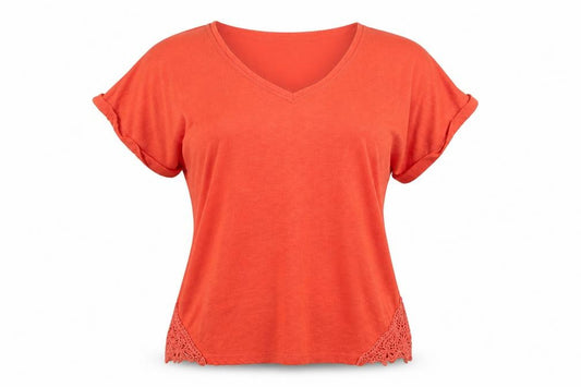 NEXT Womens Orange  Polyester Basic T-Shirt Size 8 V-Neck - crochet detail