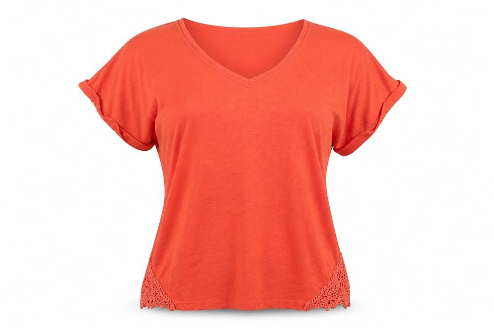 NEXT Womens Orange  Polyester Basic T-Shirt Size 8 V-Neck - crochet detail