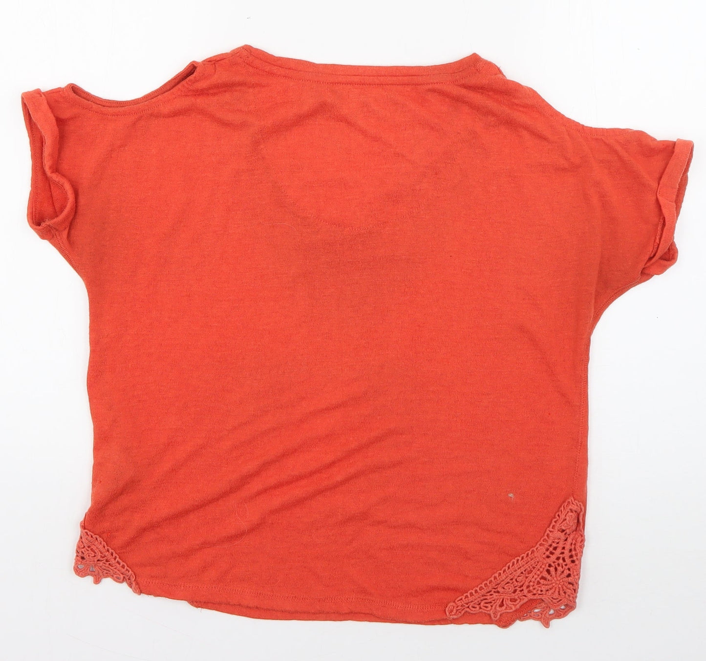 NEXT Womens Orange  Polyester Basic T-Shirt Size 8 V-Neck - crochet detail
