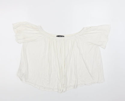 Mango Womens White  Viscose Cropped Blouse Size S Off the Shoulder