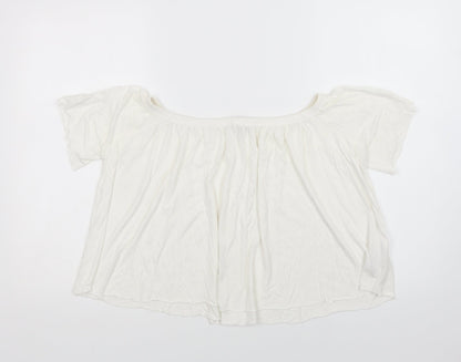 Mango Womens White  Viscose Cropped Blouse Size S Off the Shoulder