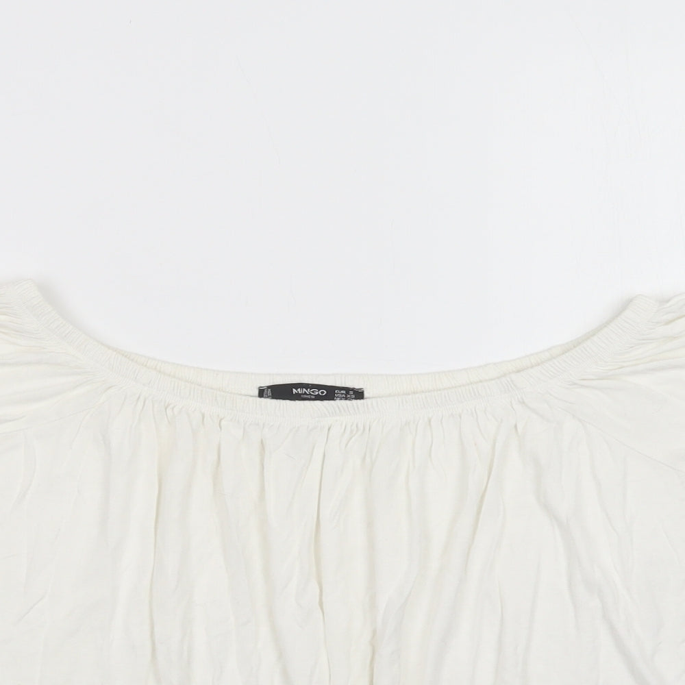 Mango Womens White  Viscose Cropped Blouse Size S Off the Shoulder